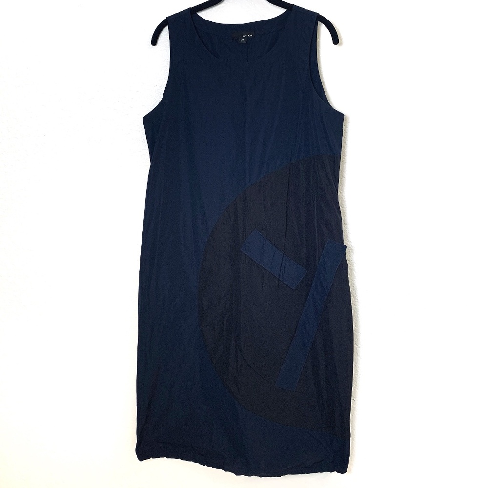 Sun Kim Dress XS Navy Blue Parachute Bubble Hem Lagenlook Artsy Modest